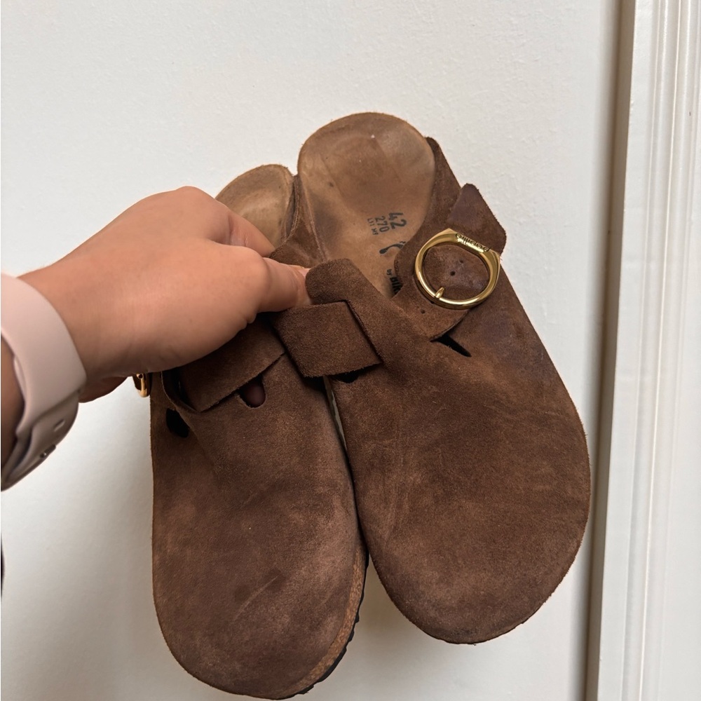 Papillo birkenstock Brown Suede Women's Shoes with Gold Buckle - Picture 2 of 4